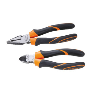 Assortimento di 1 pinza universale,  e 1 tronchese, impugnatura bimateriale, con finitura industriale