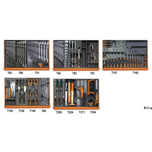 Assortimento di 153 utensili per manutenzioni industriali in termoformato rigido in ABS