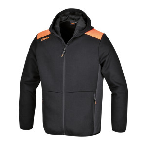 Felpa zip lunga con cappuccio, nera con inserti in grigio antracite