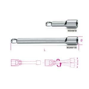 Prolunghe con attacchi quadri,  maschio e femmina 1/4"  angolari,  cromate