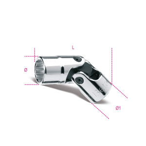 Chiavi a bussola  snodate  con attacco quadro  femmina 3/8"  bocca poligonale, cromate