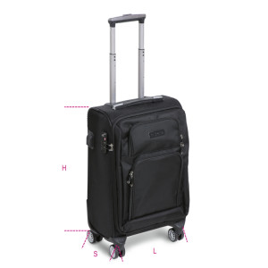 Trolley dimensioni formato cabina con 4 ruote doppie, lucchetto TSA, porta USB + jack 3,5 mm