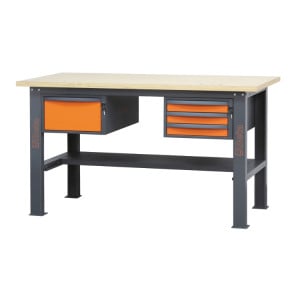 Banco da lavoro 1,6 m con piano in legno e 4 cassetti