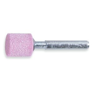 Mole abrasive con gambo, granuli abrasivi con corindone rosa con legante ceramico, forma cilindrica