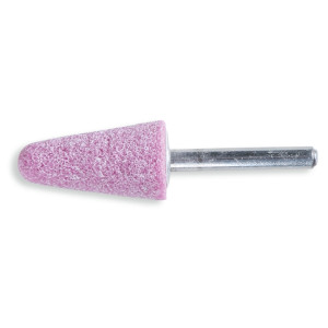 Mole abrasive con gambo, granuli abrasivi di corindone rosa con legante ceramico, forma conica arrotondata