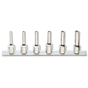 Serie di chiavi a bussola  con attacco quadro  femmina 3/8", tipo lungo  per viti con profilo Torx®,  cromate