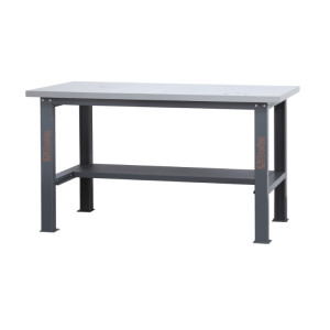 Banco da lavoro semplice con piano MDF rivestito in acciaio inox, lunghezza 1,6 m