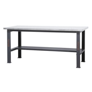 Banco da lavoro semplice con piano MDF rivestito in acciaio inox, lunghezza 2,1 m