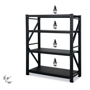 Scaffalatura ampia campata con 4 ripiani,  elemento base