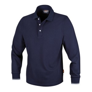 Рубашка-поло на три пуговицы, с длинными рукавами, 100% хлопок, 200 г/м2, синяя