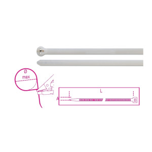 Abraçadeiras em nylon com dente em aço, cor natural