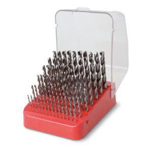 Set of 91 rolled drill bits in plastic case
