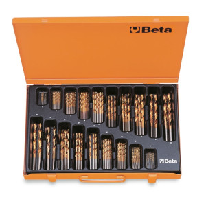 Set of 116 ground drills coated with TiN  in metal case