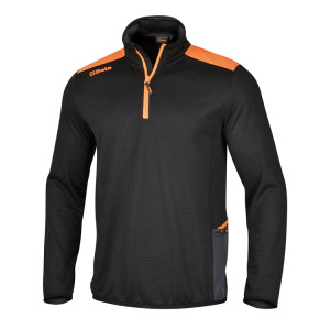 Grid microfleece sweater, short-zipped, black