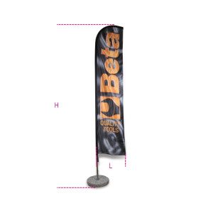 Sail flag, 4x0.75 m, with chrome-plated pole, grit concrete base, 50 cm