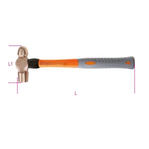Hammer für Blechbearbeitung, amerikanisches Modell,  mit rundem Kopf und kugelförmiger Pinne, Stiel aus Faser, funkenfrei
