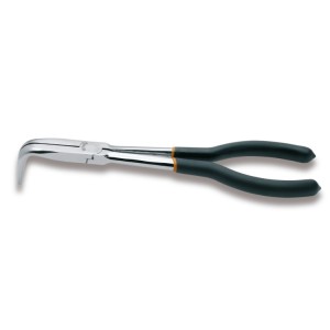 Bent extra long knurled nose pliers, 90°,  for special operations,  slip-proof double layer PVC coated handles