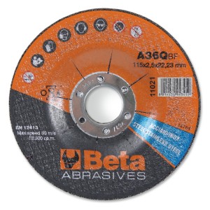 Abrasive steel and stainless steel cutting discs with depressed centre