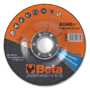 Abrasive steel and stainless steel grinding discs with depressed centre