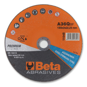 Abrasive steel and stainless steel cutting discs, thin, with flat centre