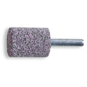 Abrasive shaft-mounted wheels, abrasive grey/pink corundum grains, ceramic bonded, cylindrically shaped