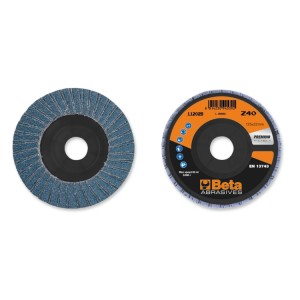 Flap discs with zirconia abrasive cloth, plastic backing pad, double flap construction