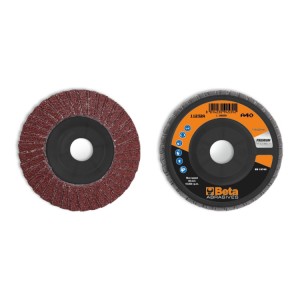 Flap discs with corundum abrasive cloth, plastic backing pad, double flap construction