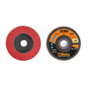 Flap discs with ceramic-coated abrasive cloth, fibreglass backing pad and single flap construction