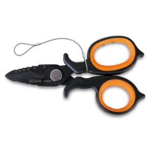 Double-acting electricians' scissors, with milling profiles in DLC-coated stainless steel H-SAFE