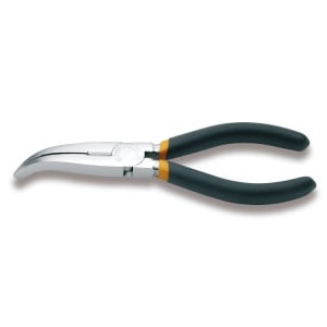 Extra long bent flat knurled nose pliers,  slip-proof double layer PVC coated handles