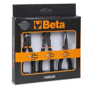 Set of 1 combination pliers, 1 long needle nose pliers and 1 diagonal cutting nippers, slip-proof double layer PVC, industrial finish