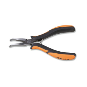 Smooth, flat bent long nose pliers bi-material handles