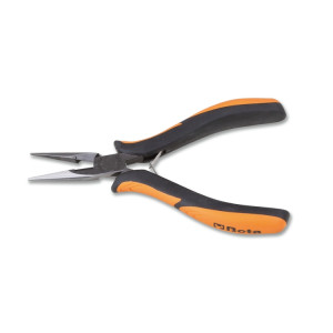 Half-round long knurled nose pliers bi-material handles