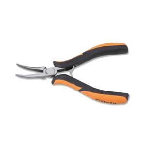 Smooth half-round long bent  needle nose pliers bi-material handles