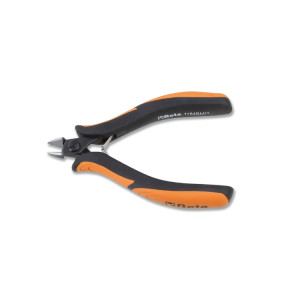 Diagonal flush cutting nippers,  rounded tips bi-material handles