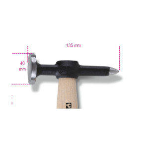 Hammer with round flat face and point pein wooden shaft 1353