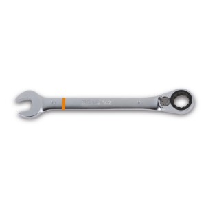 Reversible ratcheting combination wrenches, open and offset ring ends, coloured, chrome-plated