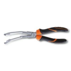 Curved long nose pliers for removing glow plug caps