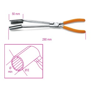Spark-plug pliers, curved long nose, 15°
