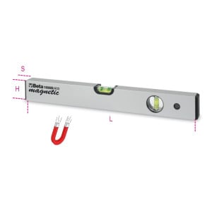 Spirit levels with magnetic bases  made from anodized profiled aluminium,  2 unbreakable vials accuracy: 1 mm/m