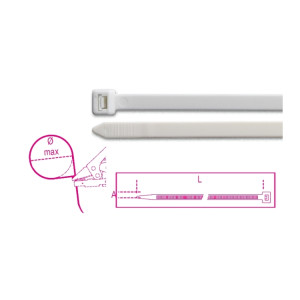 Self-extinguishing nylon cable ties,  white