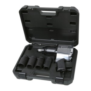 Assortment of one reversible impact wrench and four impact sockets, long series