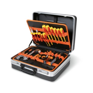 Tool case with assortments of tools for electronic and electrotechnical maintenance