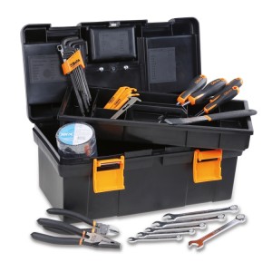 Assortment of 28 tools for bike maintenance and E-bikes, in plastic box