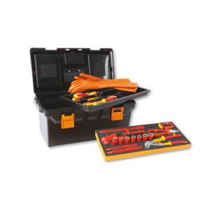 Assortment of 32 insulated tools for hybrid cars, in plastic tool box with soft thermoformed tray