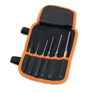 Set of 6 pin punches in roll-up wallet made of durable polyester