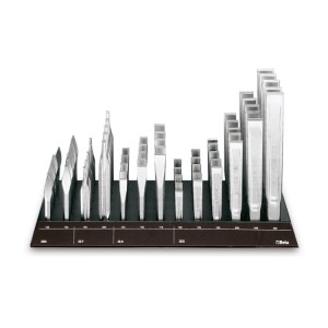 Wall-mounted display  with 65 chisels