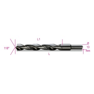Twist drills with cylindrical shanks, short series, HSS, rolled, burnished, small tang (ø 13 mm)