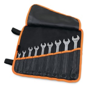 Set of 9 combination wrenches  in roll-up wallet made of durable polyester