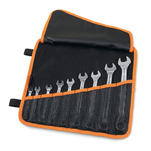 Set of 9 combination wrenches  in roll-up wallet made of durable polyester